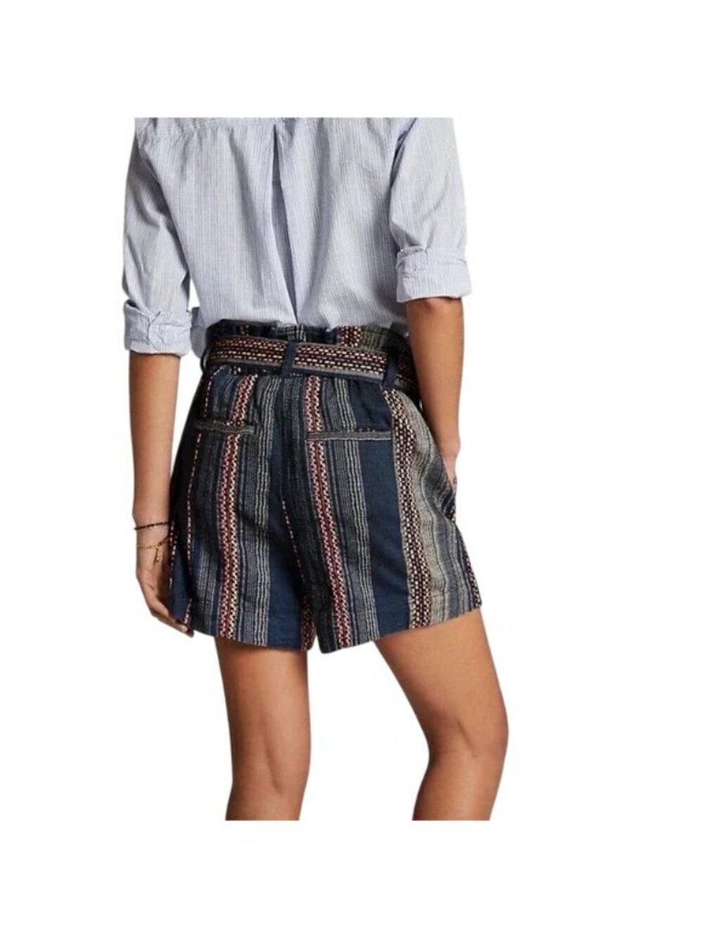 Anthropologie Lynnie Navy Stripe Belted Shorts - Picture 2 of 8
